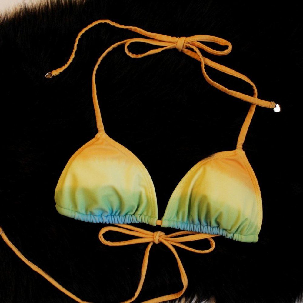 Wildfox Rainbow Dip Dye Stripe Triangle Bikini Top S NWOT